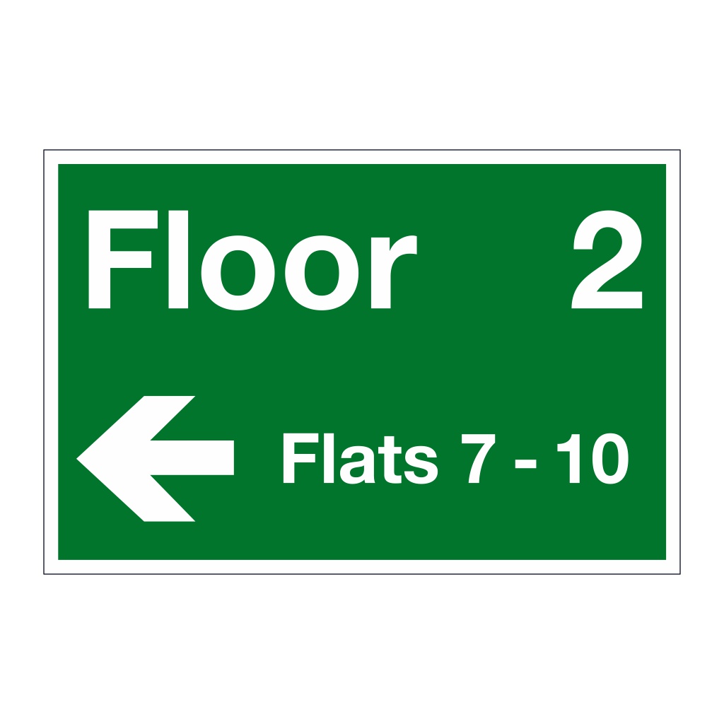 Floor 2  Flats 7 - 10 with arrow left sign