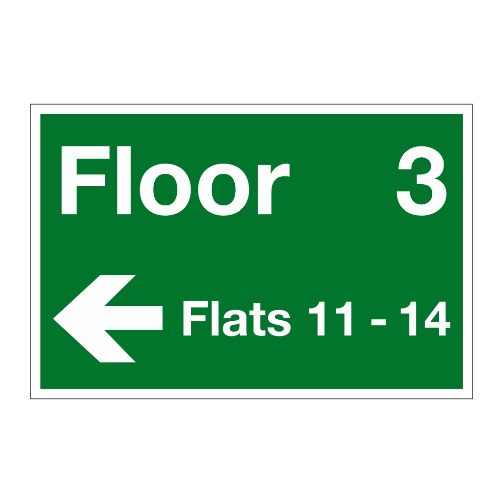 Floor 3  Flats 1 - 14 with arrow left sign