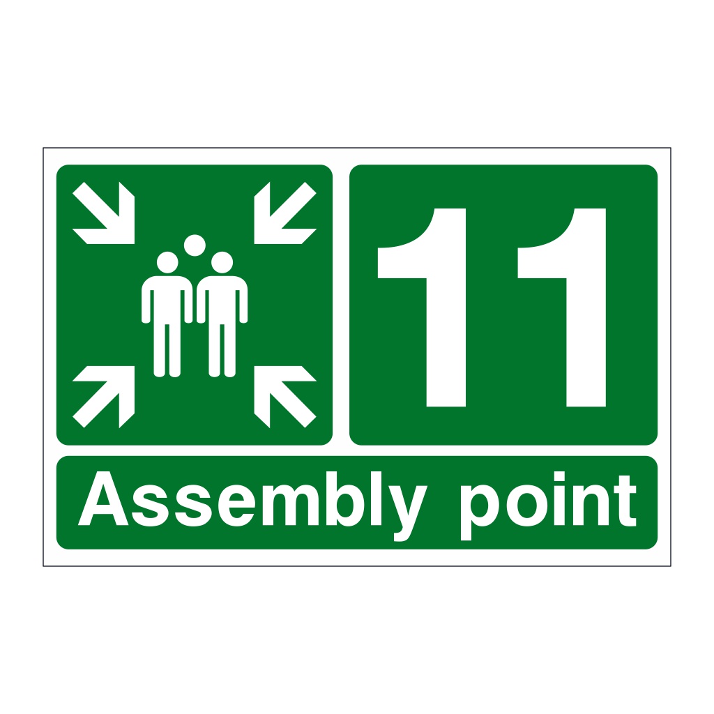 Assembly Point 11 with arrows sign