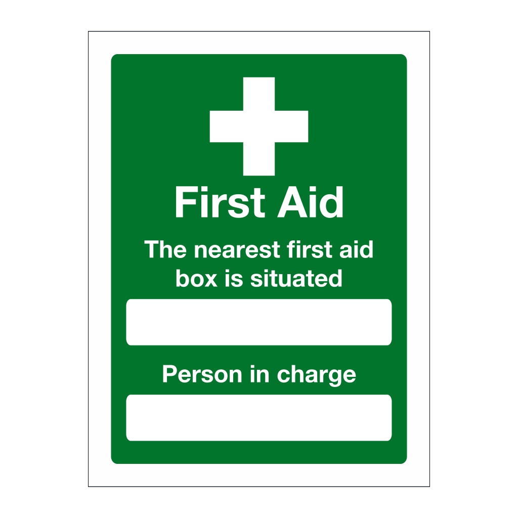 First aid The nearest first aid box is situated sign