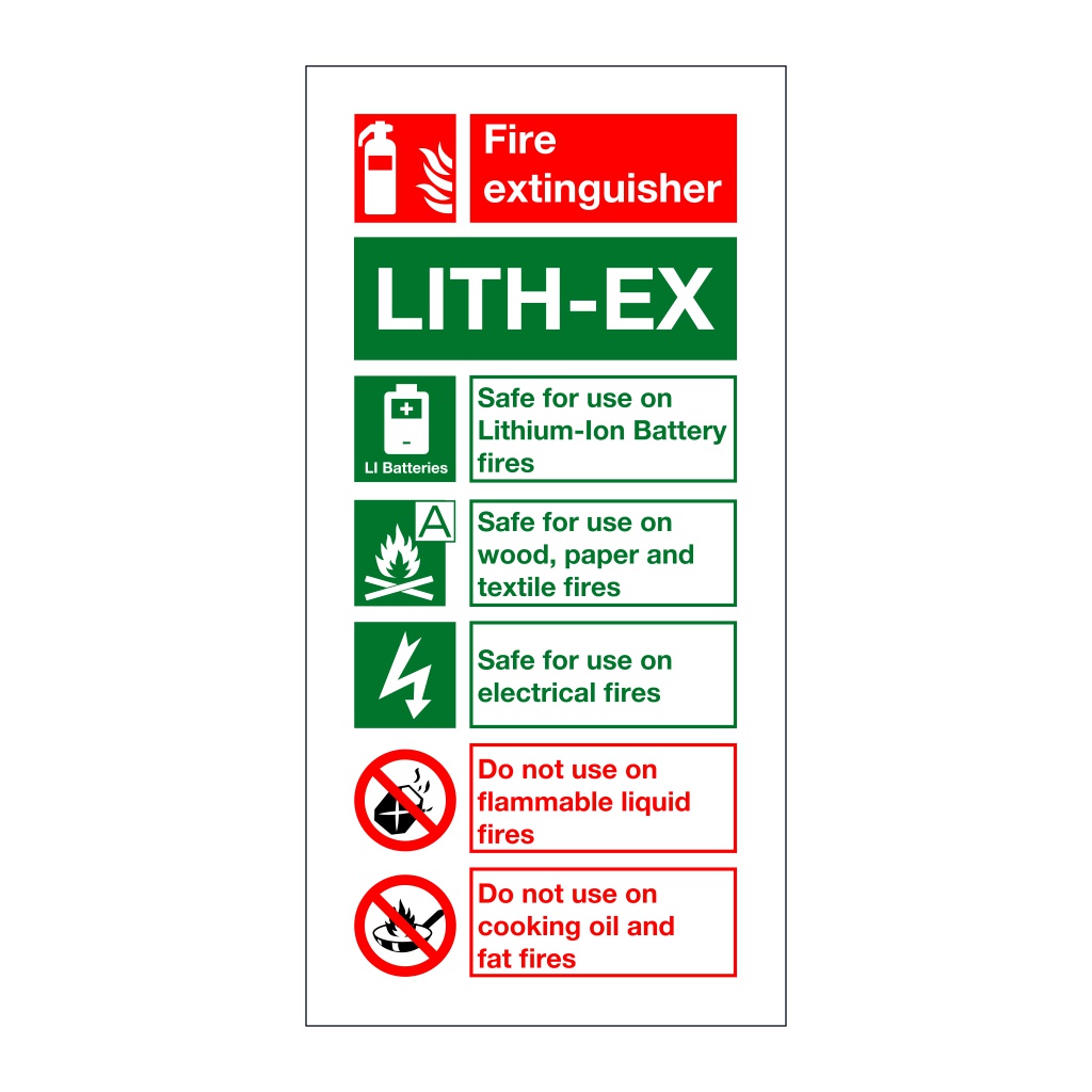 Lithium-Ion (Lith-Ex) fire extinguisher identification (Marine Sign)