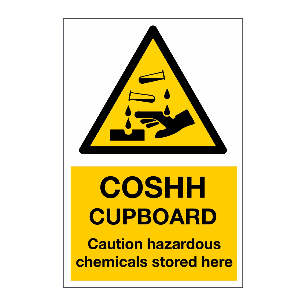 COSHH Cupboard Caution hazardous materials chemicals store here sign