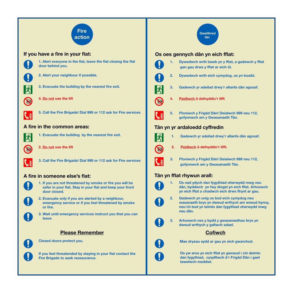 Flat fire action English/Welsh sign