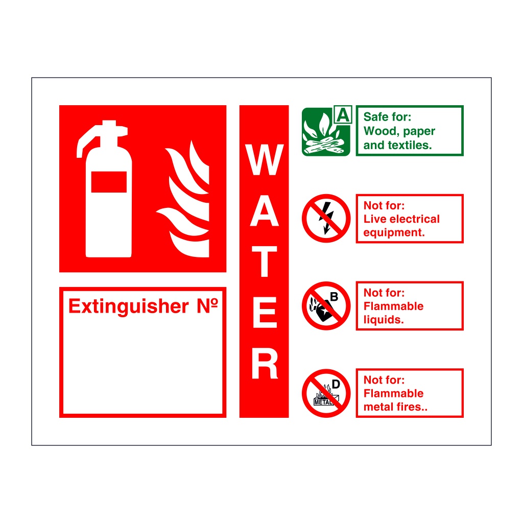 Water Fire extinguisher Identification with number (Marine Sign)
