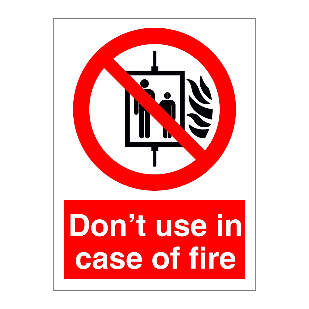 Do not use lift in case of fire (Marine Sign)
