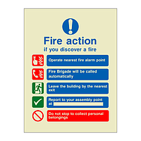 Fire action sign with symbols No lift version