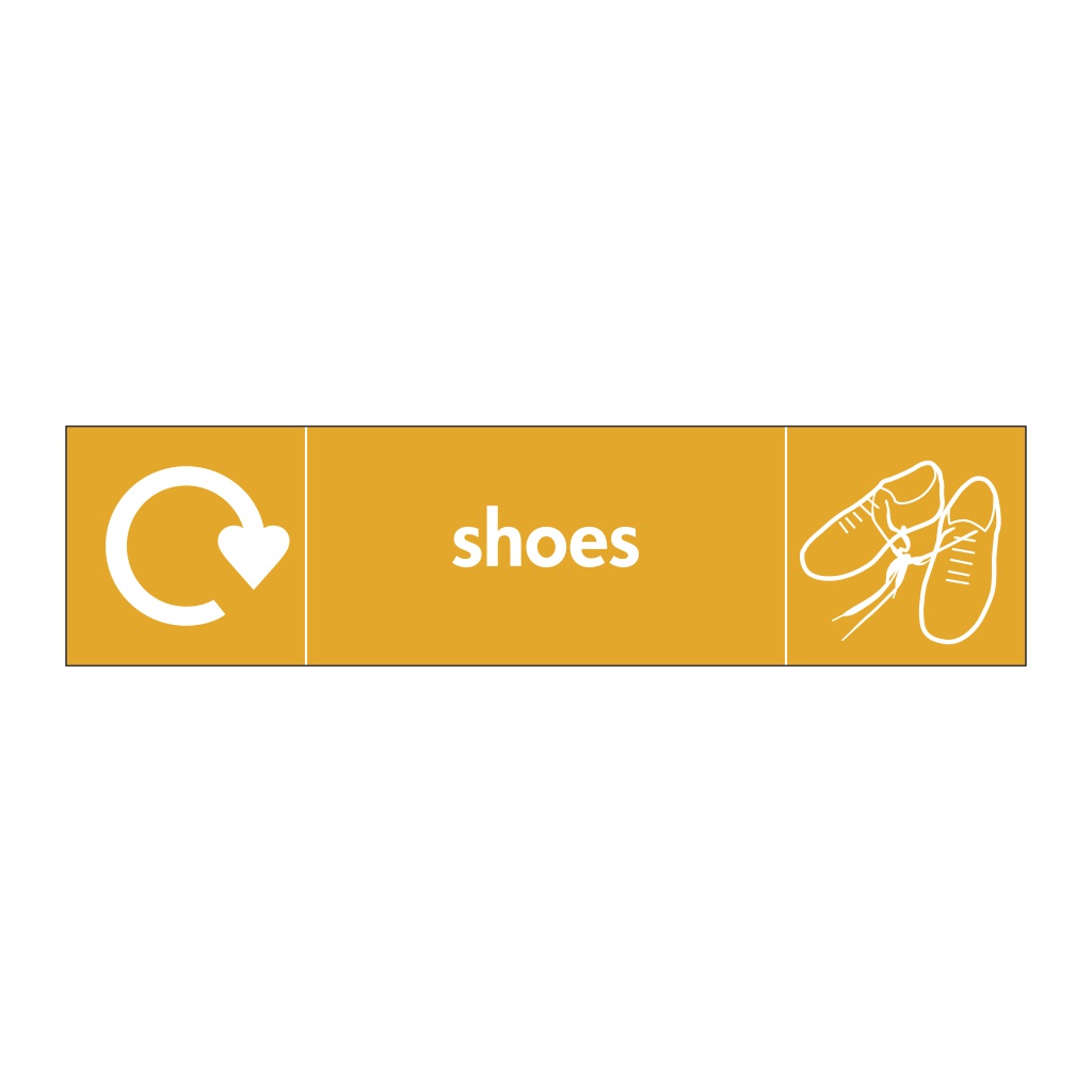 Shoes with WRAP recycling logo & icon sign