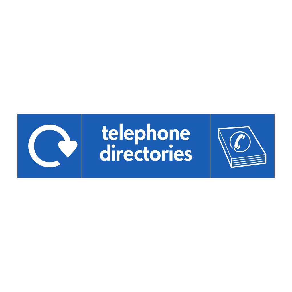 Telephone directories with WRAP recycling logo & icon sign