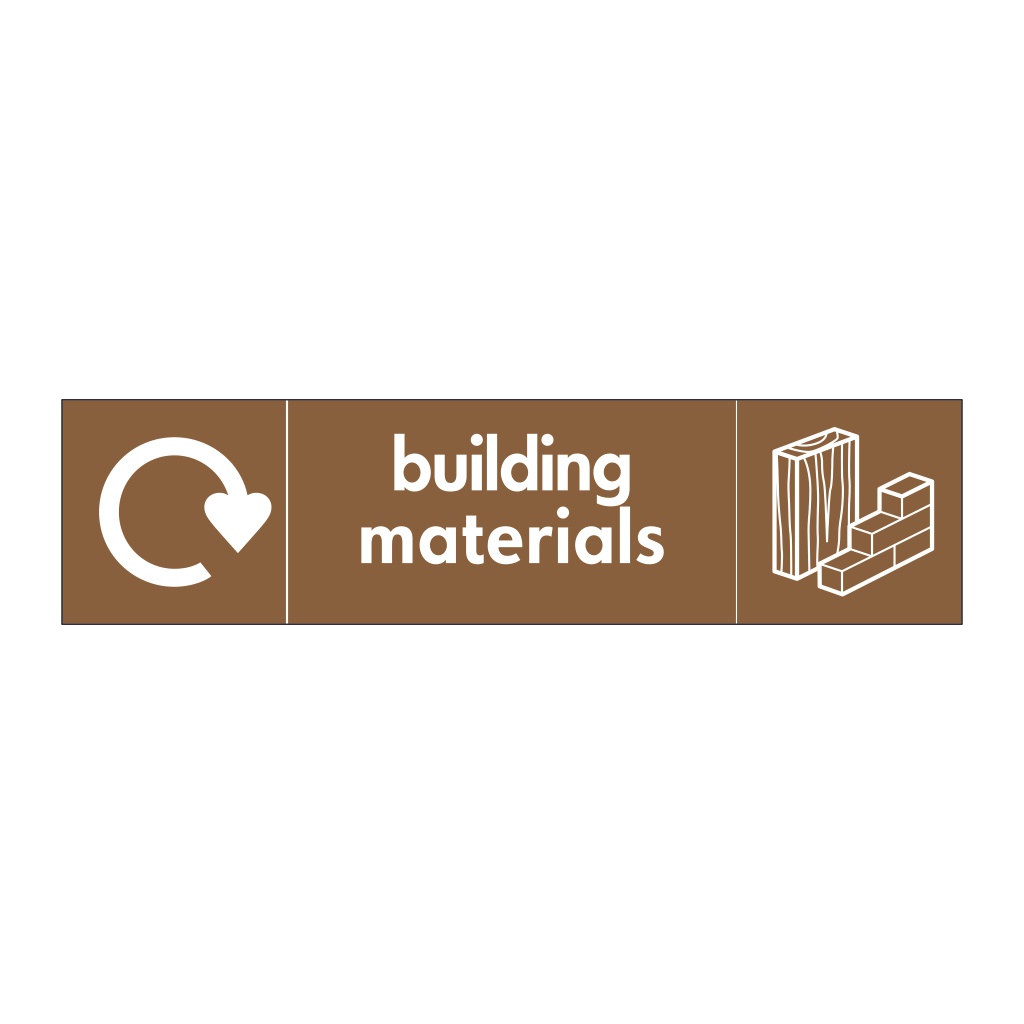 Building materials with WRAP recycling logo & icon sign