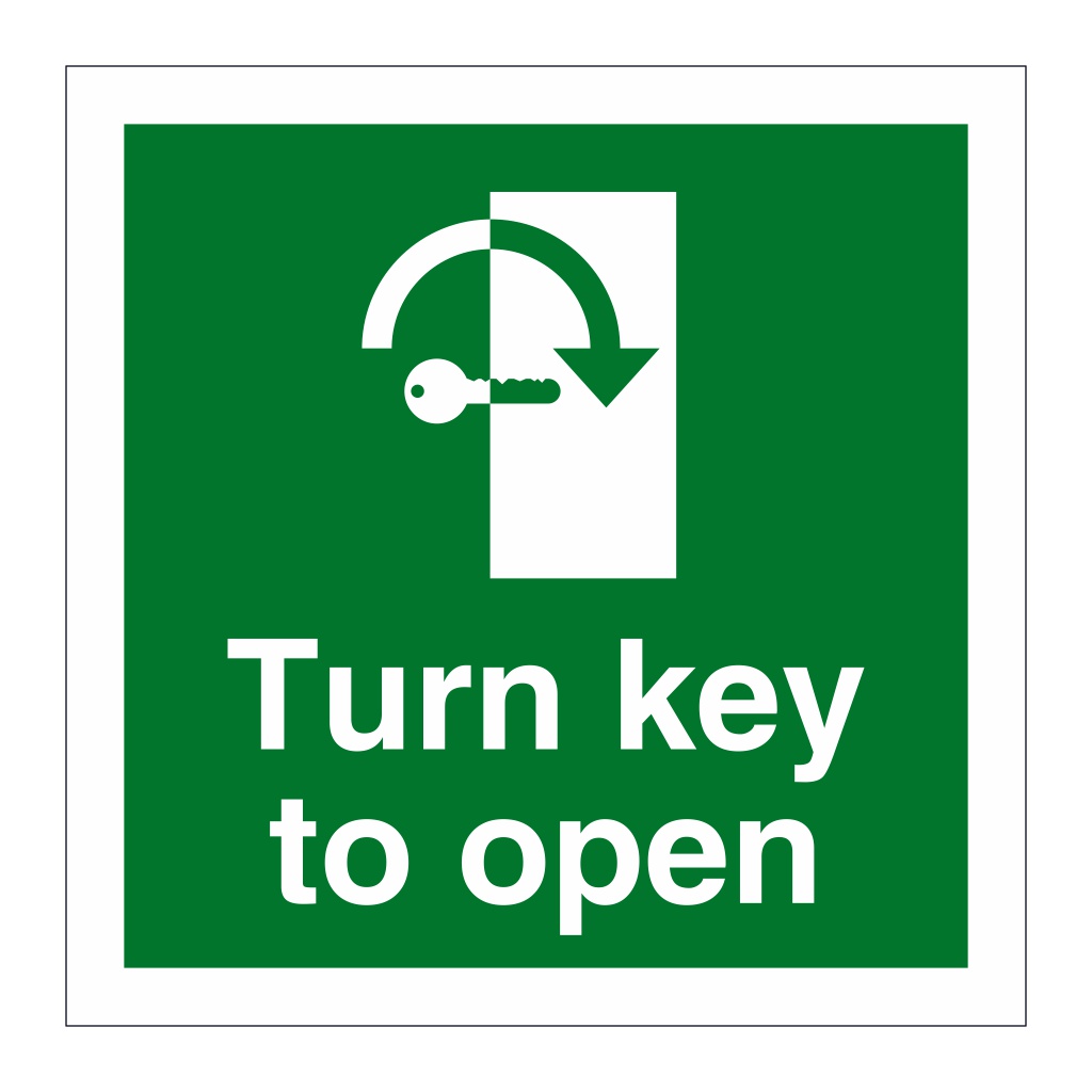 Turn key to open clockwise sign