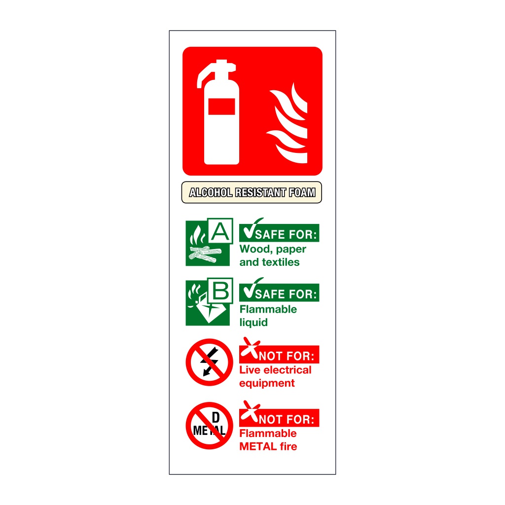 Alcohol resistant roam fire extinguisher identification sign