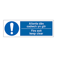 Fire exit keep clear English/Welsh sign