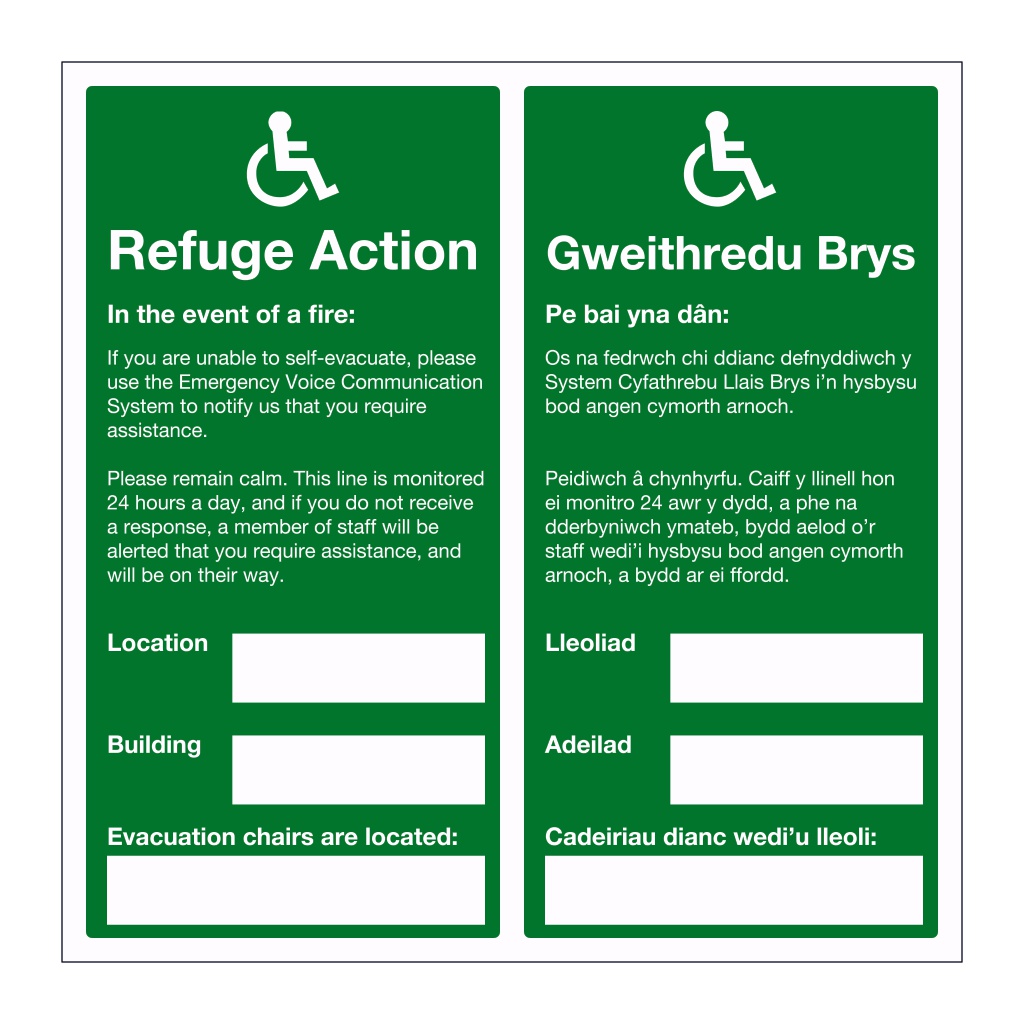 Refuge action English/Welsh sign