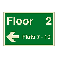 Floor 2  Flats 7 - 10 with arrow left sign
