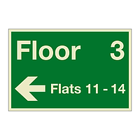 Floor 3  Flats 1 - 14 with arrow left sign
