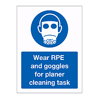 Wear RPE and googles for planer cleaning task sign