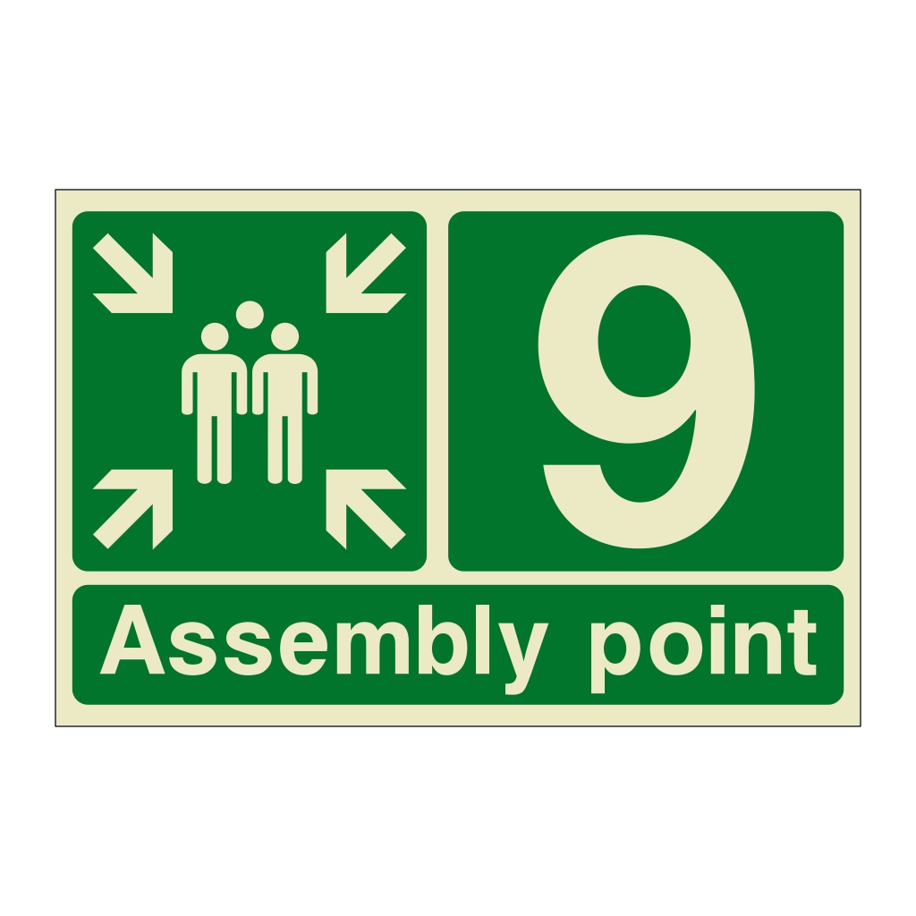 Assembly Point 9 with arrows sign