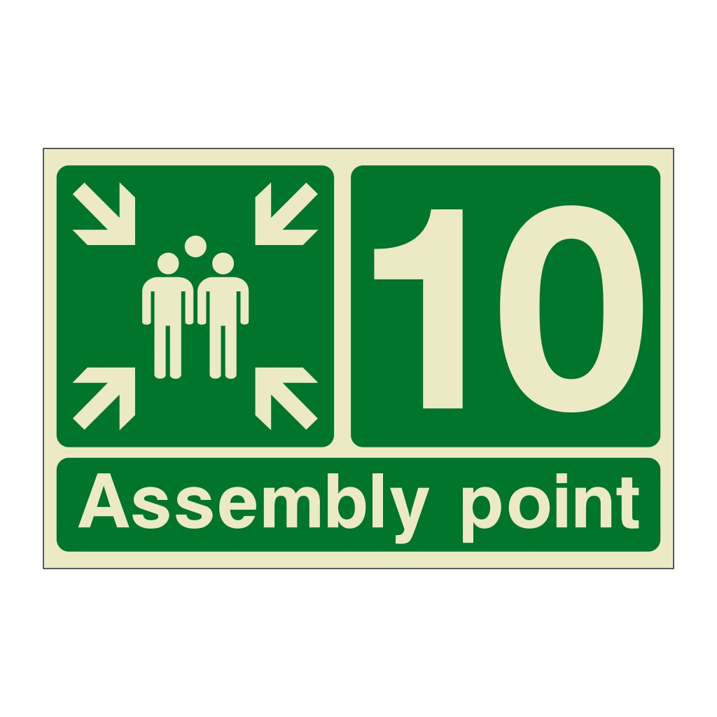 Assembly Point 10 with arrows sign
